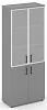 Офисный шкаф высокий широкий (2 низких фасада, задняя стенка ЛДСП + 2 средних фасада стекло сатин в раме)