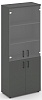 Офисный шкаф высокий широкий (2 низких фасада, задняя стенка ЛДСП + 2 средних фасада стекло прозрачное)